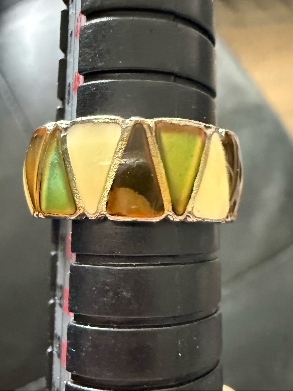 Green Geometric Inlay mood ring Statement Ring size 5 - Picture 3 of 5
